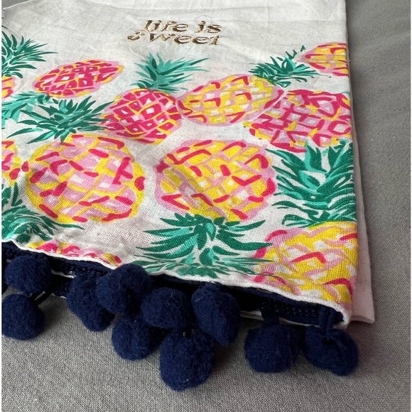 NWT Simply Southern Sweet Pineapple Embroidered Kitchen Tea Towel Pink Yellow - Picture 5 of 9